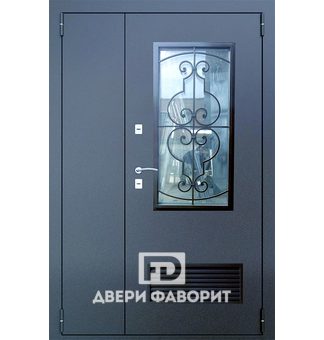 Двустворчатая дверь в котельную (стекло + ковка)