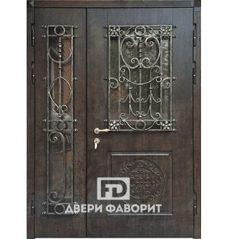 Стальная двухстворчатая дверь с ковкой и терморазрывом