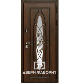 металлическая дверь с овальным стеклом и ковкой